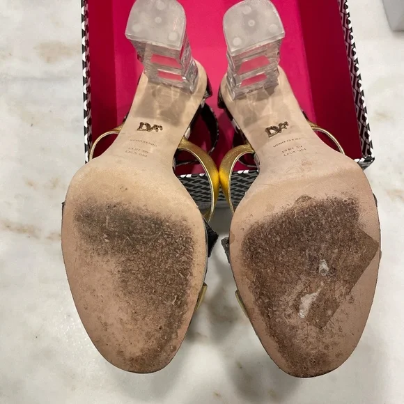 Designer DIANE vonFURSTENBERG DVF ibiza, gold/snow cheetah, lucite heel Sandal - Picture 5 of 8